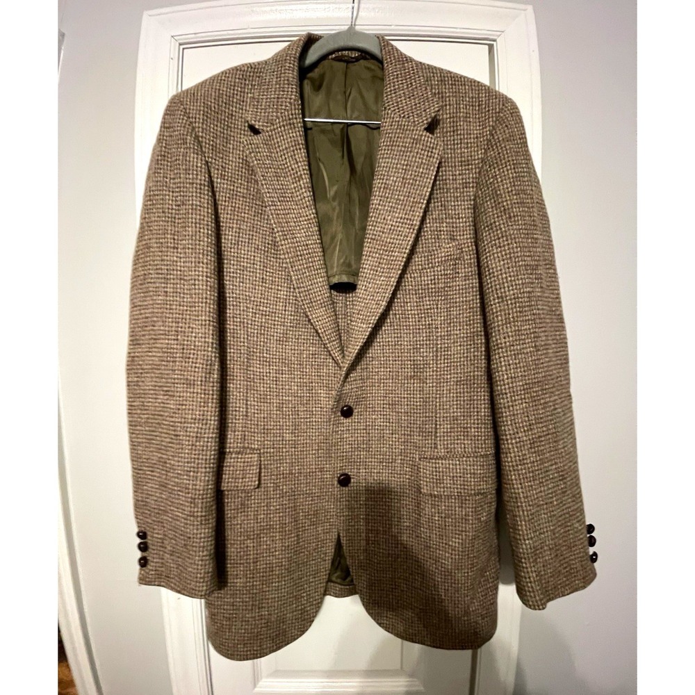 Vintage Stafford Men's Brown Tweed Wool Houndstooth Sport Coat 2-Button Notch